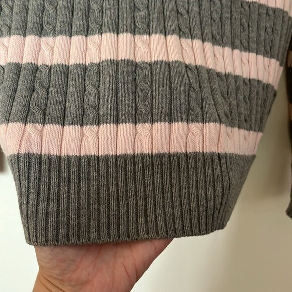 💗 Izod Women’s Gray & Pink Striped Cable Knit Sweater | Size M 💗 - Picture 8 of 10